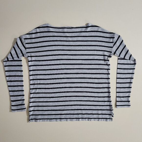 J.Crew Women's Roundneck Black Gray Stripe Long Sleeve Pullover Top - Picture 13 of 15